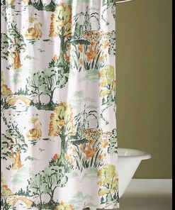 Green Floral Chinosella Shower Curtain - Organic Cotton for Bathroom Decor