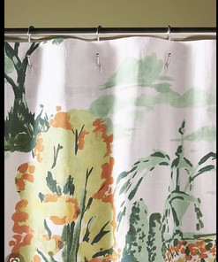 Green Floral Chinosella Shower Curtain - Organic Cotton for Bathroom Decor