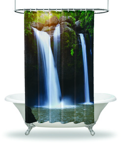 Green Forest Waterfall Bathroom Shower Curtain - Waterproof Fabric