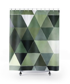 Green Geometric Triangles Shower Curtain for Chic Bathroom Decor