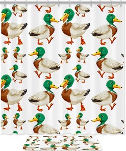 Green Head Ducks Waterproof Shower Curtain for Nature Bathroom Decor