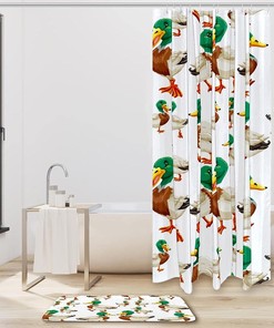 Green Head Ducks Waterproof Shower Curtain for Nature Bathroom Decor
