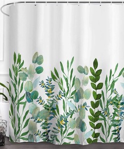 Green Leaf Shower Curtain - Botanical Watercolor Floral Bath Curtain for Aesthetic Bathroom Decor