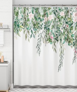 Green Leaves Cloth Shower Curtain - Rustic Farmhouse Bathroom Decor 