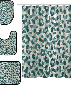 Green Leopard Abstract Geometric Shower Curtain with U-Shaped Contour for Modern Bathroom Decor