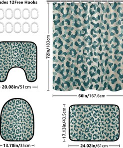 Green Leopard Abstract Geometric Shower Curtain with U-Shaped Contour for Modern Bathroom Decor