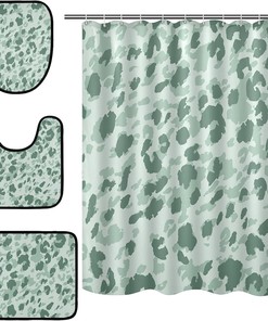 Green Leopard Spot Shower Curtain with U-Shaped Contour for Nature-Inspired Bathroom Decor