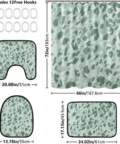 Green Leopard Spot Shower Curtain with U-Shaped Contour for Nature-Inspired Bathroom Decor