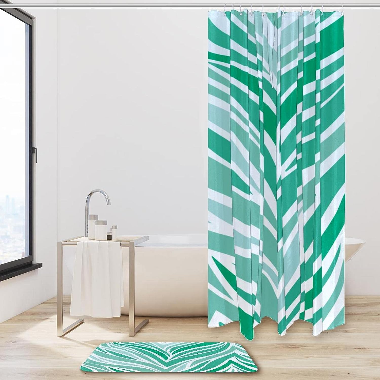 Green Leopard Stripe Shower Curtain for Bathroom Decoration