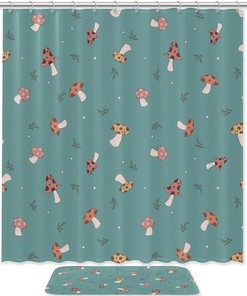 Green Mushroom Forest Waterproof Shower Curtain for Bathroom Decoration