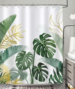 Green Palm Leaf Tropical Leaves Shower Curtain for Chic Bathroom Decor