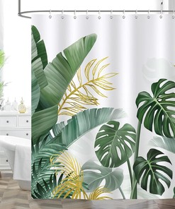 Green Palm Leaf Tropical Leaves Shower Curtain for Chic Bathroom Decor