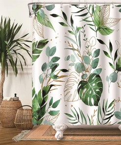 Green Palm Shower Curtain in Tropical Design - Perfect for Bathroom Decor
