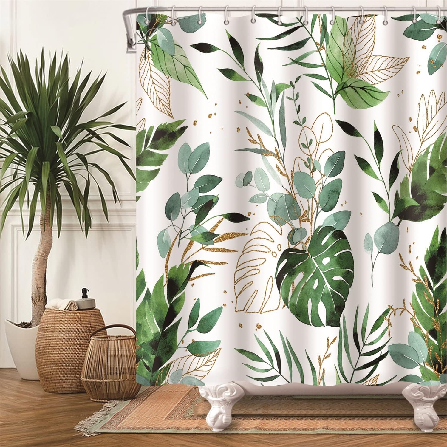 Green Palm Shower Curtain in Tropical Design - Perfect for Bathroom Decor