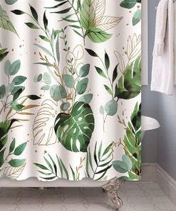 Green Palm Shower Curtain in Tropical Design - Perfect for Bathroom Decor