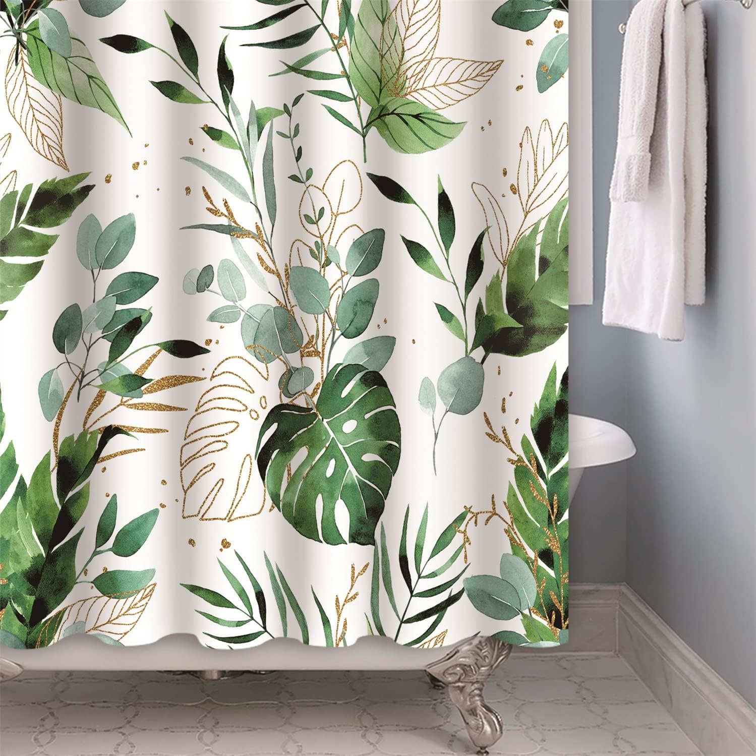 Green Palm Shower Curtain in Tropical Design - Perfect for Bathroom Decor