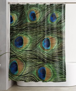 Green Peacock Feather Shower Curtain in Animal Print - Perfect for Bathroom Decor