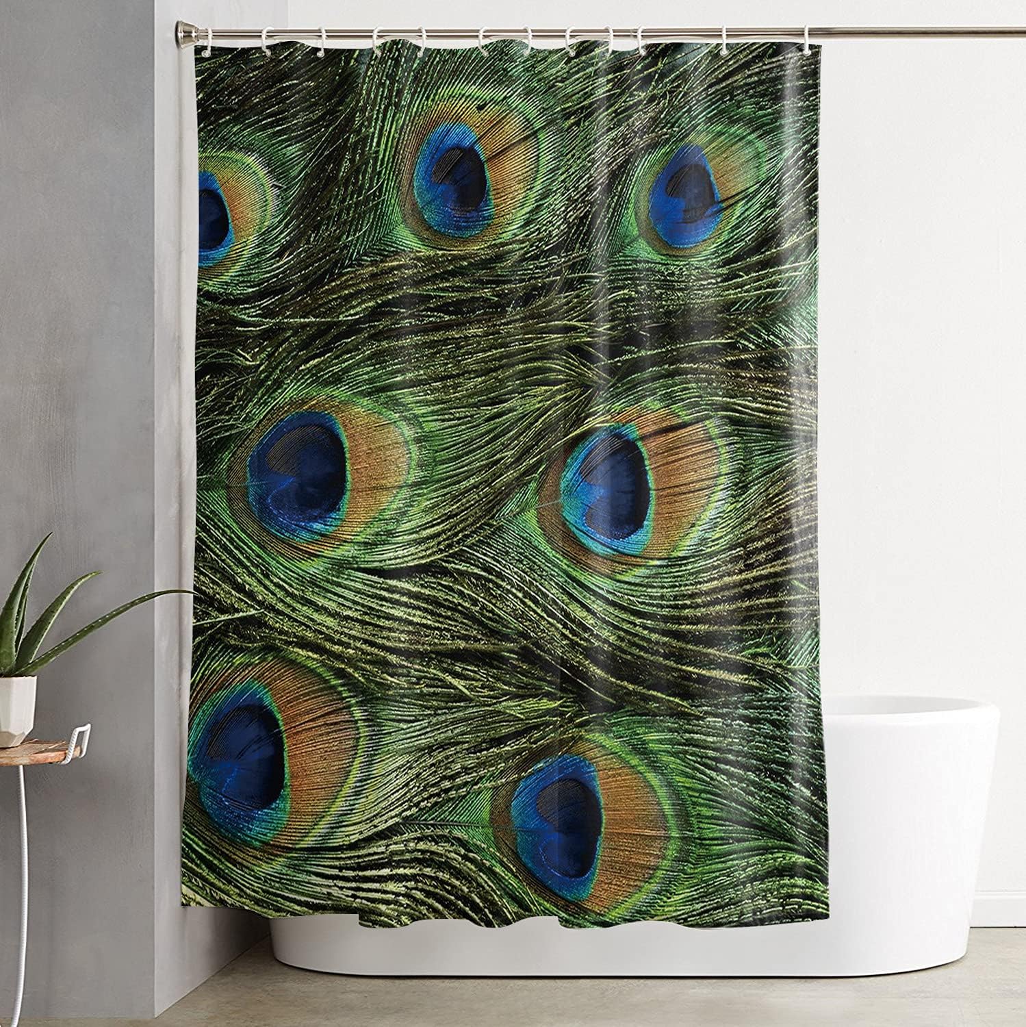 Green Peacock Feather Shower Curtain in Animal Print - Perfect for Bathroom Decor