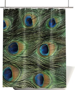 Green Peacock Feather Shower Curtain in Animal Print - Perfect for Bathroom Decor