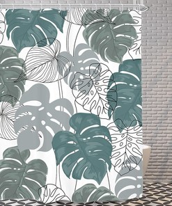 Green Tropical Monstera Leaf Shower Curtain for a Minimalist Bathroom Decor