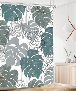 Green Tropical Monstera Leaf Shower Curtain for a Minimalist Bathroom Decor