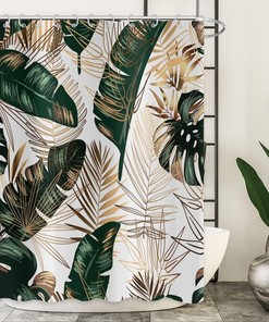 Green Tropical Palm Leaf Shower Curtain - Bathroom Decor