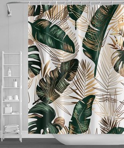 Green Tropical Palm Leaf Shower Curtain - Bathroom Decor