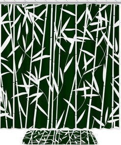 Green and Beautiful Waterproof Shower Curtain with Bamboo Leaf Theme for Bathrooms