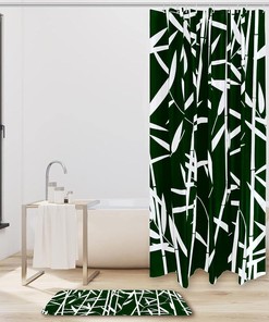 Green and Beautiful Waterproof Shower Curtain with Bamboo Leaf Theme for Bathrooms