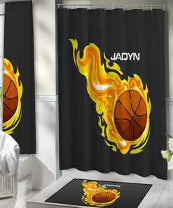 Grey Flames Basketball Shower Curtain - A Must-Have for Sports Themed Bathrooms