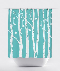 Grey and White Birch Tree Shower Curtain with Birds for Customized Home Decor