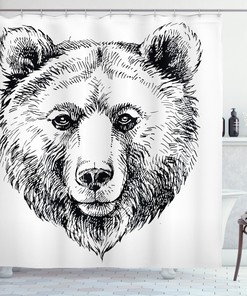 Grizzly Bear Ink Sketch Shower Curtain for Bathroom Decor - Animal Print