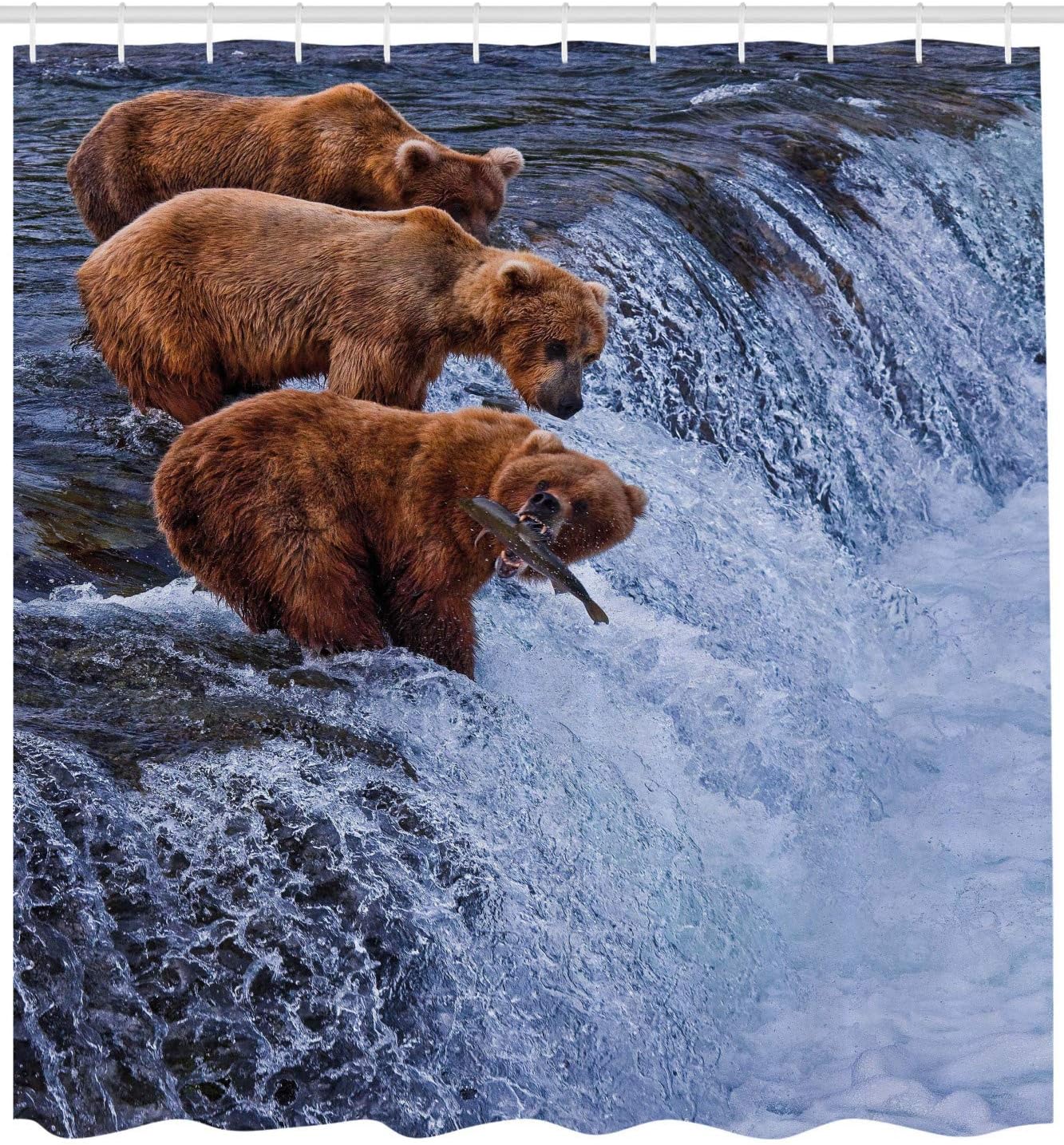 Grizzly Bears Fishing Shower Curtain - Alaska Nature Camp Bathroom Decor