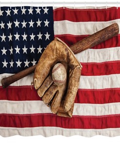 Grunge Baseball Print American Flag Shower Curtain for a Sports-themed Bathroom Decor