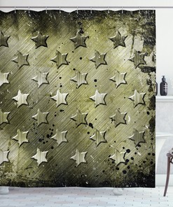Grunge Effect American Flag Stars Print Shower Curtain for a Rustic Bathroom Decor