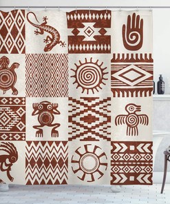 Grunge Frame Shower Curtain, Southwestern Bathroom Decor with Redwood and Eggshell Cloth Fabric