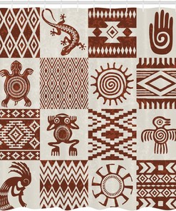 Grunge Frame Shower Curtain, Southwestern Bathroom Decor with Redwood and Eggshell Cloth Fabric