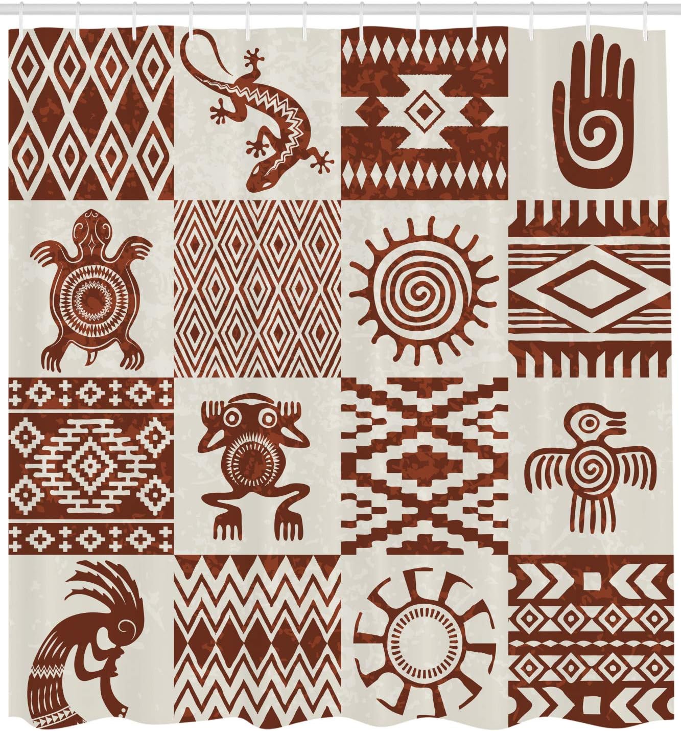 Grunge Frame Shower Curtain, Southwestern Bathroom Decor with Redwood and Eggshell Cloth Fabric