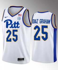 Guillermo Diaz Graham 25 Pitt Panthers White Jersey 2022-23 College Basketball Home