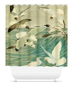 Gulls and Kittiwakes Bird Shower Curtain of New York - Urban Bathroom Decor