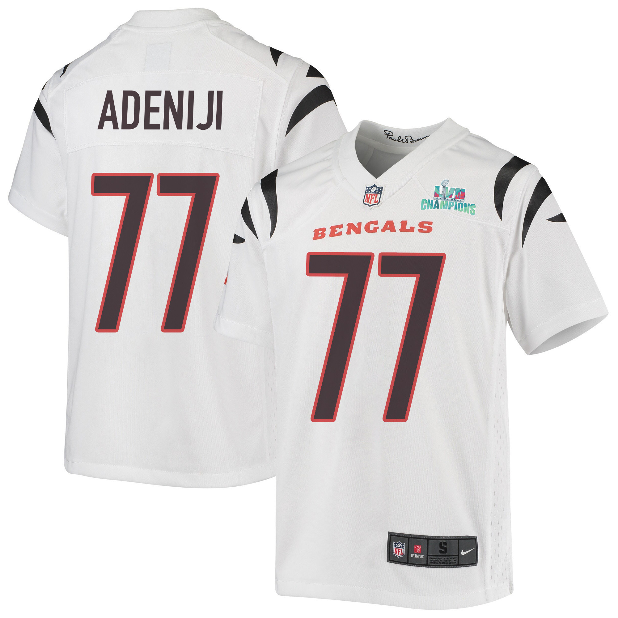 Hakeem Adeniji 77 Cincinnati Bengals Super Bowl LVII Champions Youth Game Jersey - White