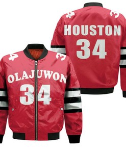 Hakeem Olajuwon Houston Rockets 1993-94 Hardwood Classics Red Jersey Bomber Jacket