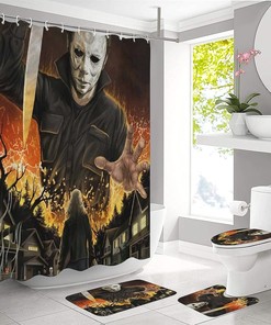 Halloween Absorbent Shower Curtain Set for Spooky Bathroom Decor