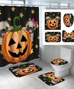 Halloween Fun - 3D Pumpkin Head Dog Shower Curtain for Bathroom Decor