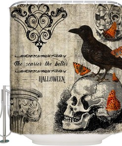 Halloween Owl Butterfly Raven Skeleton Shower Curtain - Skeleton Bathroom Decor