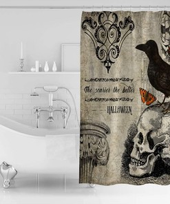 Halloween Owl Butterfly Raven Skeleton Shower Curtain - Skeleton Bathroom Decor