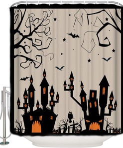 Halloween Owl Castle Branch Bat Shower Curtain - Witchy Bathroom Decor