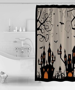 Halloween Owl Castle Branch Bat Shower Curtain - Witchy Bathroom Decor