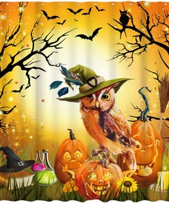 Halloween Owl Shower Curtain for Horror Bathroom Decor