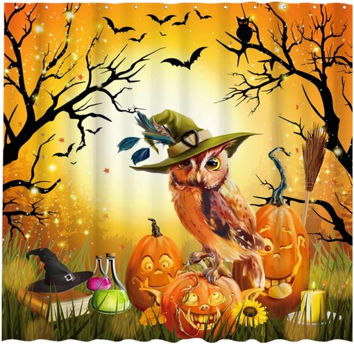 Halloween Owl Shower Curtain for Horror Bathroom Decor